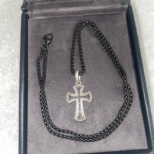 David Yurman Black Necklace and Black Diamonds 1.31 Carats Cross Pendant